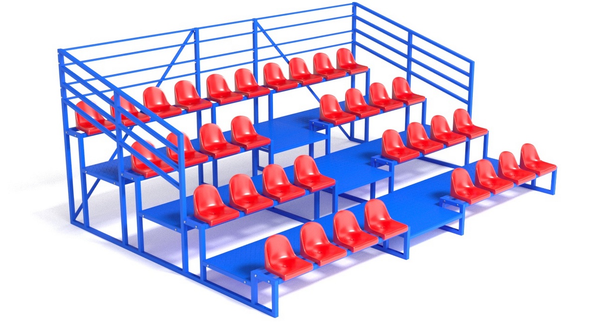Трибуна с сидениями, четырехрядная, с ограждением Glav 20.009 1200_675