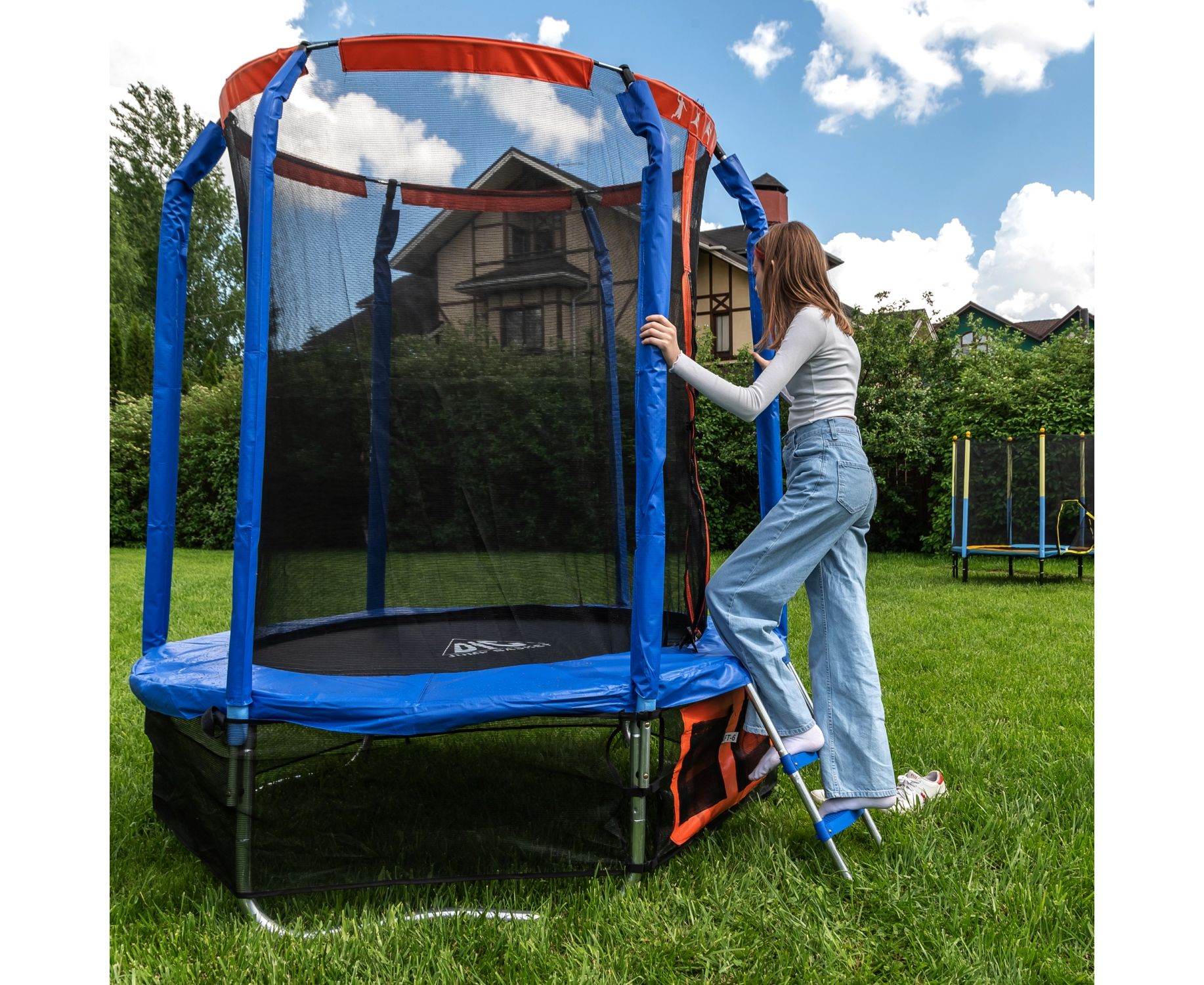 Батут DFC Jump Basket 8ft внутр.сетка, лестница (244cм) 8FT-JBSK-B 1834_1500