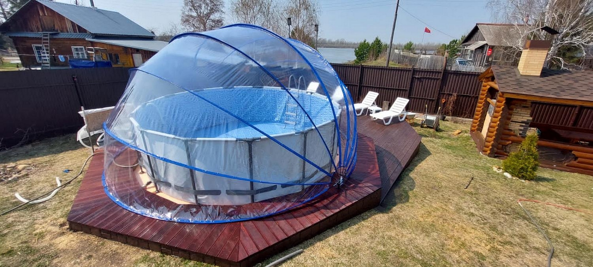 Круглый купольный тент павильон d450см Pool Tent для бассейнов и СПА PT450-B синий 2000_900