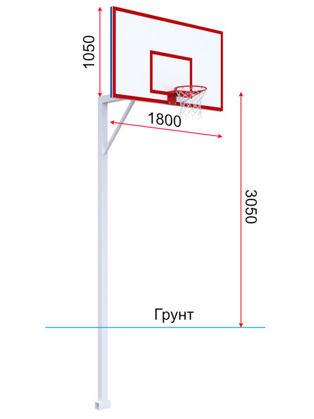 Стойка стационарная с игровым щитом и усиленным кольцом Glav 01.1016 1200_1600